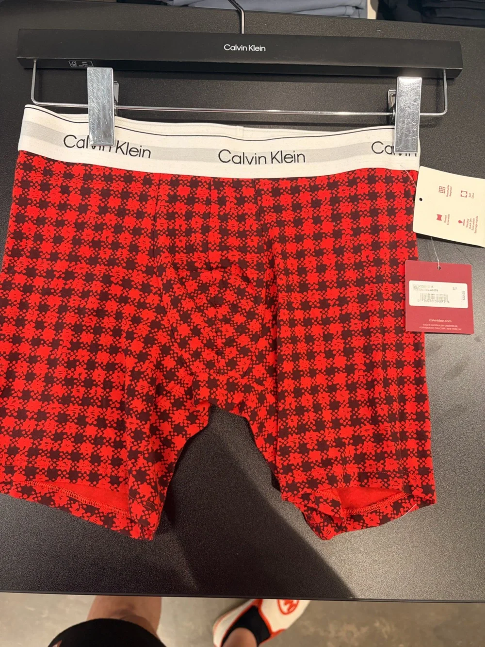 Calvin Klein Red Plaid Stretch Boxer Briefs with Logo Waistband new